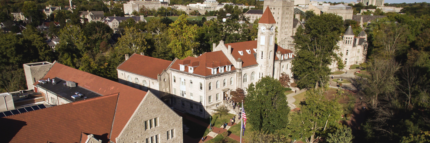 A drone's view of the Student Building, home to the IU Office of NAGPRA.
